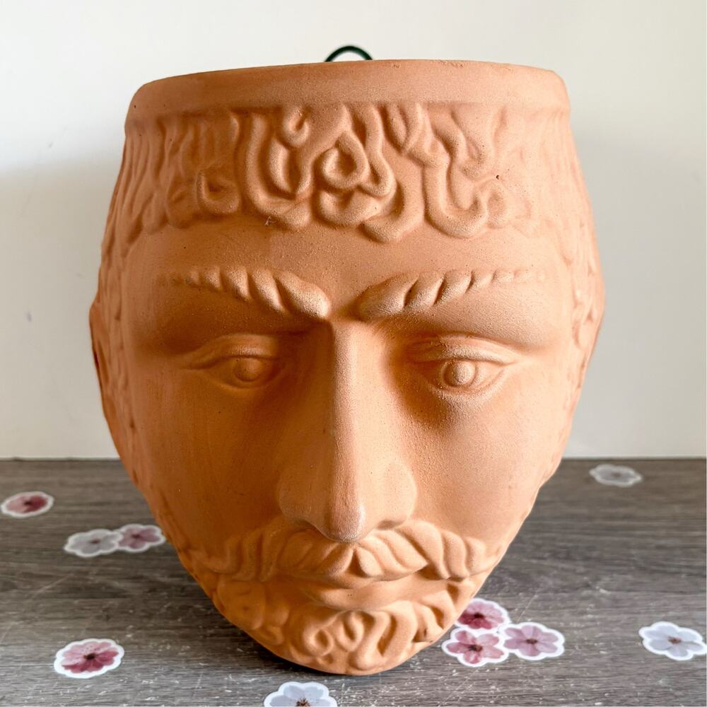 Rookes Pottery Terracotta Hanging Planter Grecian Man Wall Hanging Planter Rare